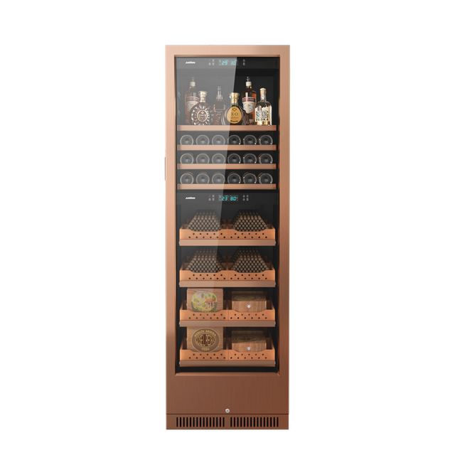 JS175 Compressor duplo de temperatura dupla para vinho e armário de charutos em ouro rosa colocado 800 charutos e 80 garrafas